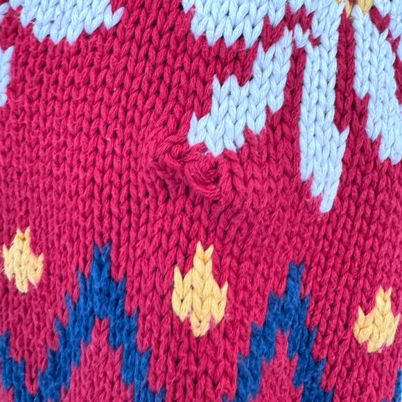 Eddie Bauer Womens Vintage Knit Sweater Size S 100% Cotton Floral Winter Red - Picture 5 of 7